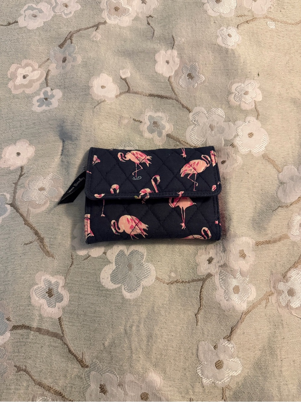 Vera Bradley Navy Quilted Wallet with Pink Flamingo Pattern
